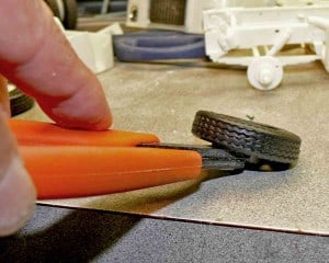 Using the 2175ET, one of Xuron Corp's precision hobby tools, to core vinyl tires.