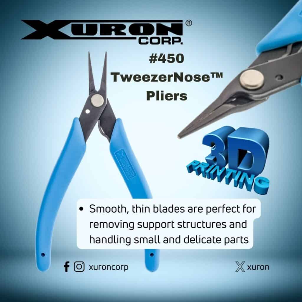 The Xuron® 450 TweezerNose™ Pliers is useful for 3D printing and model railroad projects.